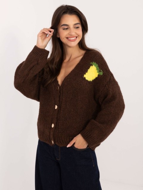Sweter z guzikami we wzory brązowy Italy Moda Sweter z guzikami we wzory brązowy Italy Moda