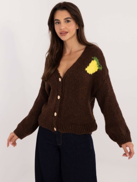 Sweter z guzikami we wzory brązowy Italy Moda Sweter z guzikami we wzory brązowy Italy Moda