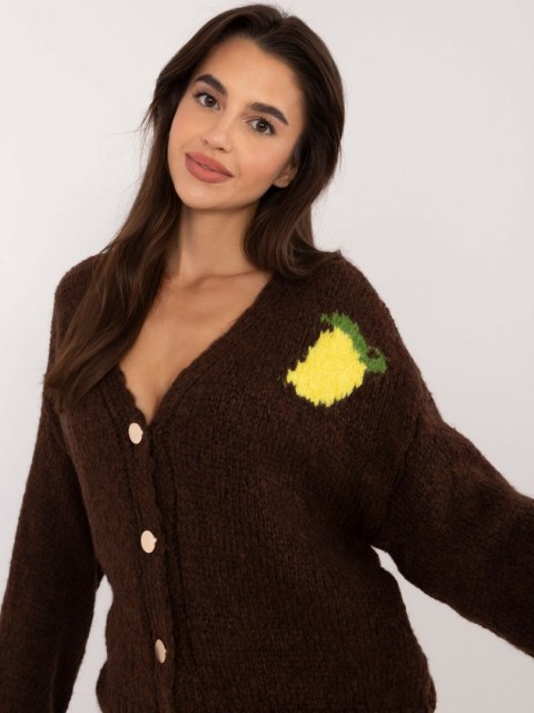 Sweter z guzikami we wzory brązowy Italy Moda Sweter z guzikami we wzory brązowy Italy Moda