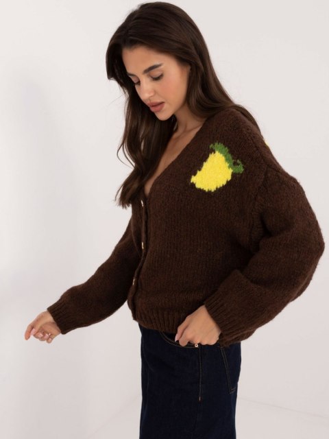 Sweter z guzikami we wzory brązowy Italy Moda Sweter z guzikami we wzory brązowy Italy Moda