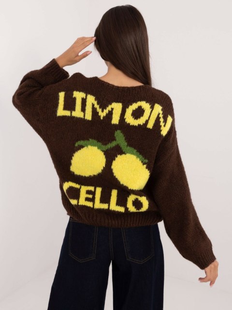 Sweter z guzikami we wzory brązowy Italy Moda Sweter z guzikami we wzory brązowy Italy Moda