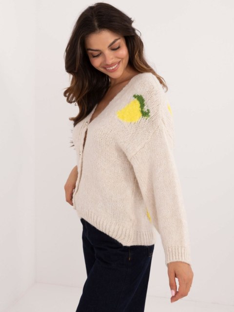 Sweter z guzikami we wzory jasnobeżowy Italy Moda Sweter z guzikami we wzory jasnobeżowy Italy Moda