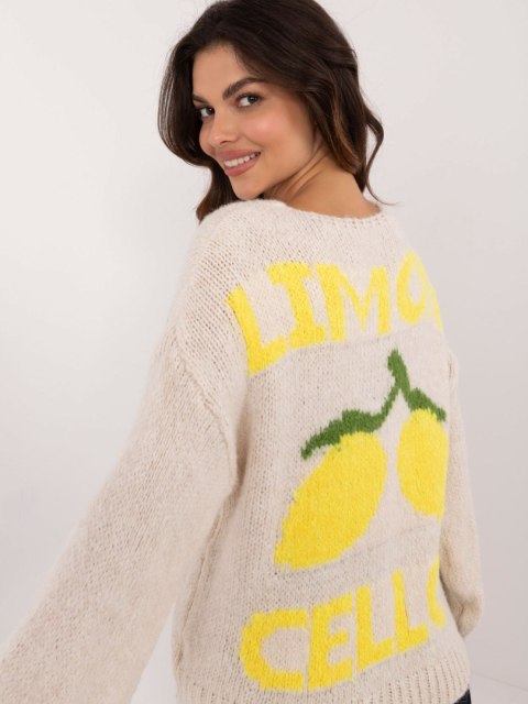 Sweter z guzikami we wzory jasnobeżowy Italy Moda Sweter z guzikami we wzory jasnobeżowy Italy Moda
