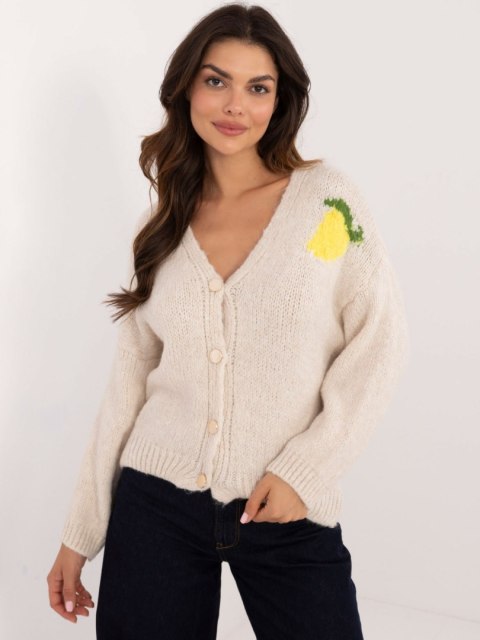 Sweter z guzikami we wzory jasnobeżowy Italy Moda Sweter z guzikami we wzory jasnobeżowy Italy Moda