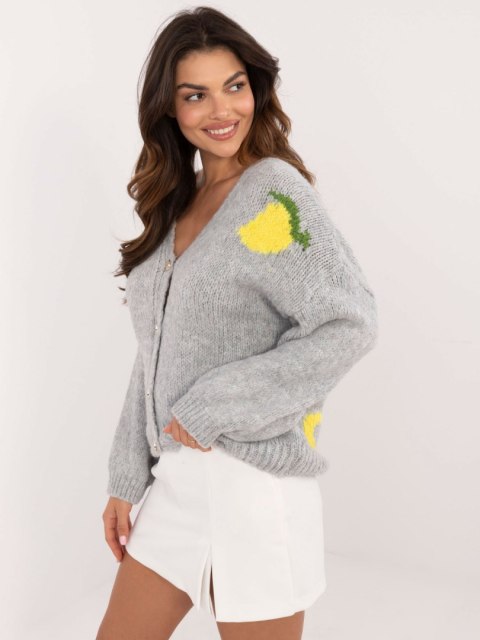Sweter z guzikami we wzory szary Italy Moda Sweter z guzikami we wzory szary Italy Moda