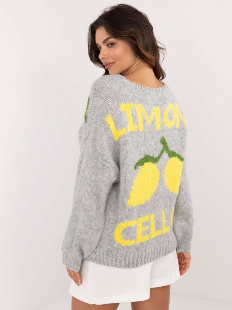 Sweter z guzikami we wzory szary Italy Moda Sweter z guzikami we wzory szary Italy Moda