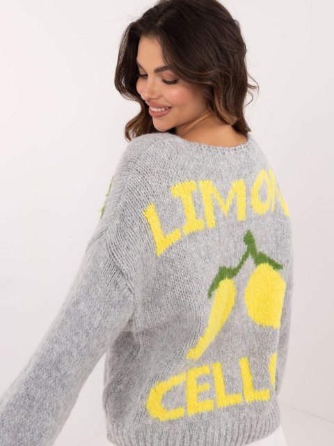 Sweter z guzikami we wzory szary Italy Moda Sweter z guzikami we wzory szary Italy Moda