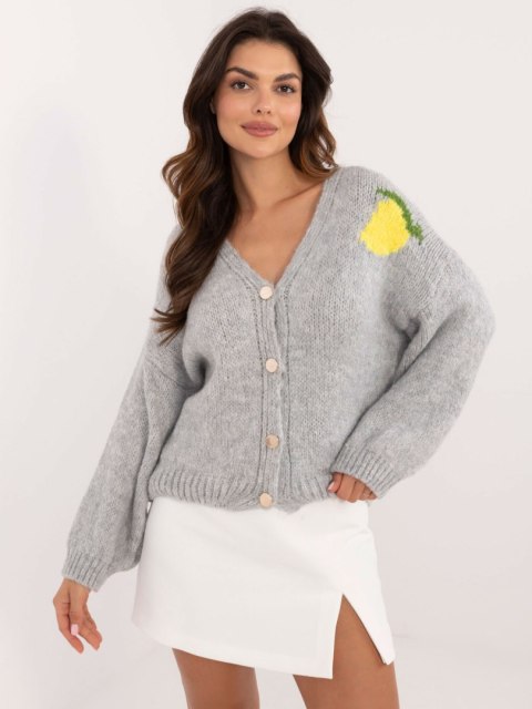 Sweter z guzikami we wzory szary Italy Moda Sweter z guzikami we wzory szary Italy Moda