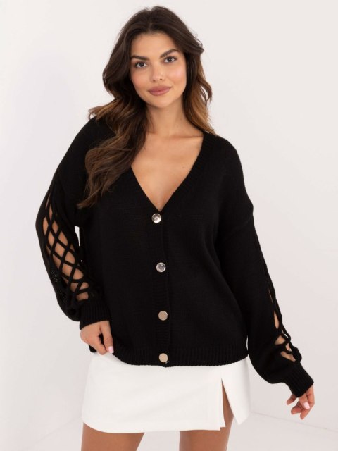 Sweter czarny rozpinany z ażurowymi rękawami Sweter czarny rozpinany z ażurowymi rękawami