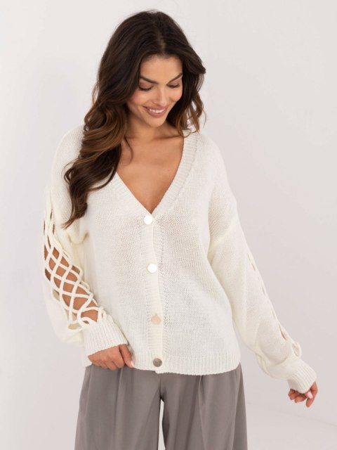 Sweter ecru rozpinany z ażurowymi rękawami Sweter ecru rozpinany z ażurowymi rękawami