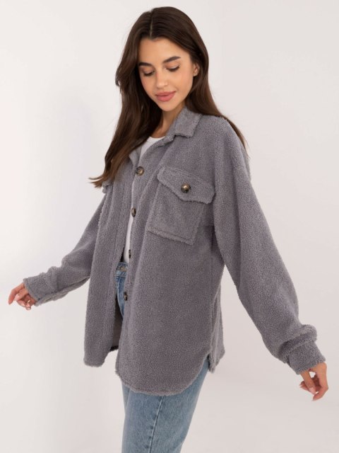 Koszula szara oversize bouclé z kieszeniami na guzikiKoszula szara oversize bouclé z kieszeniami na guziki Koszula szara oversize bouclé z kieszeniami na guzikiKoszula szara oversize bouclé z kieszeniami na guziki