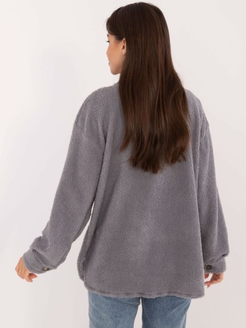 Koszula szara oversize bouclé z kieszeniami na guziki Koszula szara oversize bouclé z kieszeniami na guziki