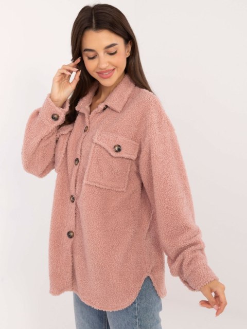 Koszula ciemnoróżowa oversize bouclé z kieszeniami na guziki Koszula ciemnoróżowa oversize bouclé z kieszeniami na guziki