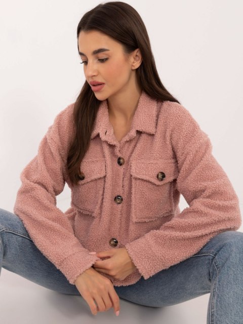 Koszula ciemnoróżowa oversize bouclé z kieszeniami na guziki Koszula ciemnoróżowa oversize bouclé z kieszeniami na guziki