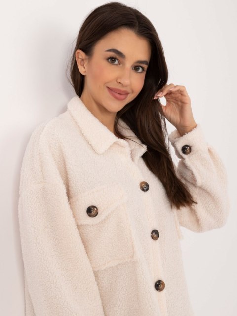 Koszula ecru oversize z kieszeniami na guziki Koszula ecru oversize z kieszeniami na guziki