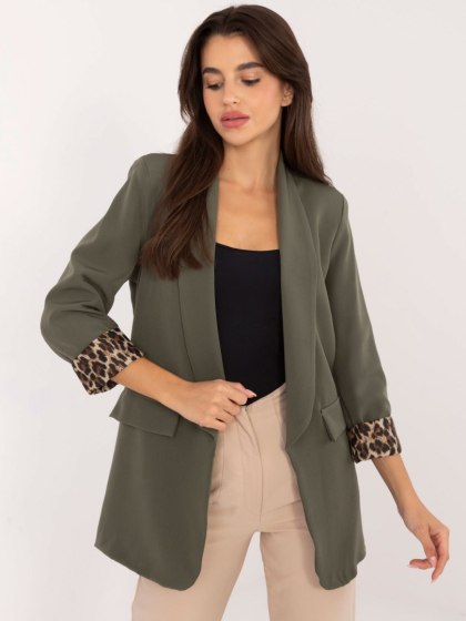 Khaki marynarka bez zapięcia z podszewką Italy Moda