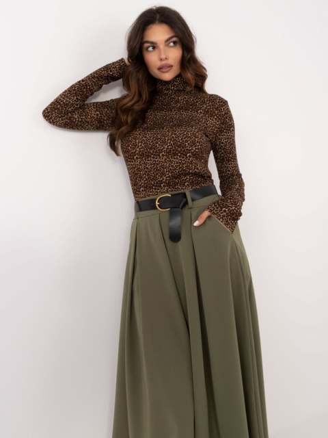 Spódnica elegancka maxi khaki, rozkloszowana z paskiem Spódnica elegancka maxi khaki, rozkloszowana z paskiem