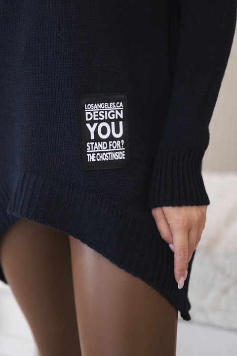 Sweter z golfem granatowy, akrylowy luźny z długim rękawem Sweter z golfem granatowy, akrylowy luźny z długim rękawem