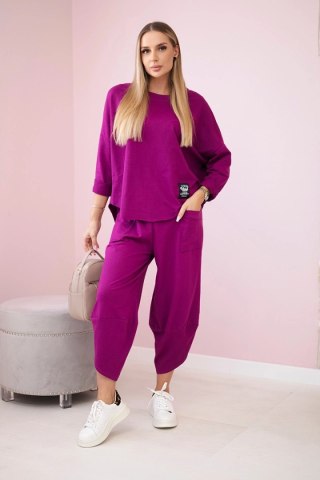 Komplet bawełniany bluza i spodnie śliwkowy, oversize