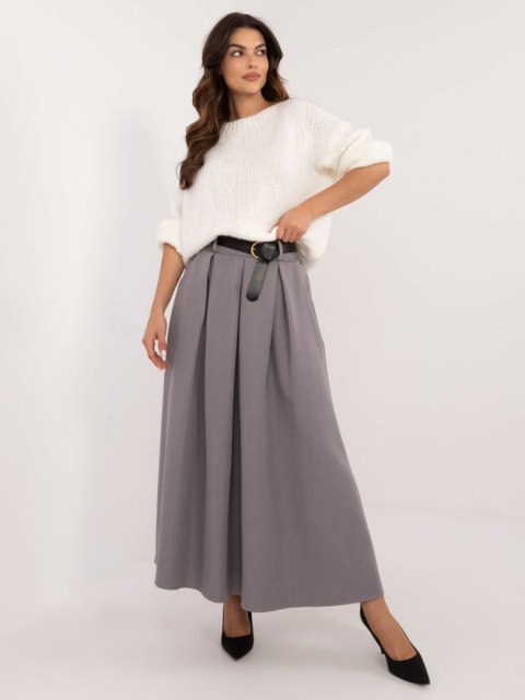 Spódnica elegancka maxi szara, rozkloszowana z paskiem Spódnica elegancka maxi szara, rozkloszowana z paskiem