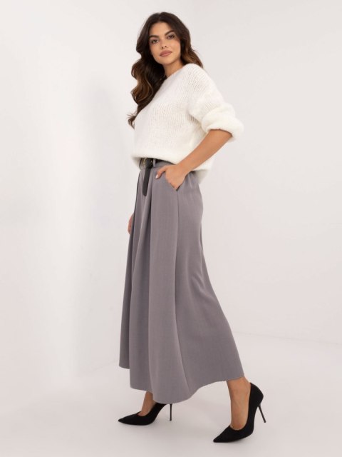 Spódnica elegancka maxi szara, rozkloszowana z paskiem Spódnica elegancka maxi szara, rozkloszowana z paskiem