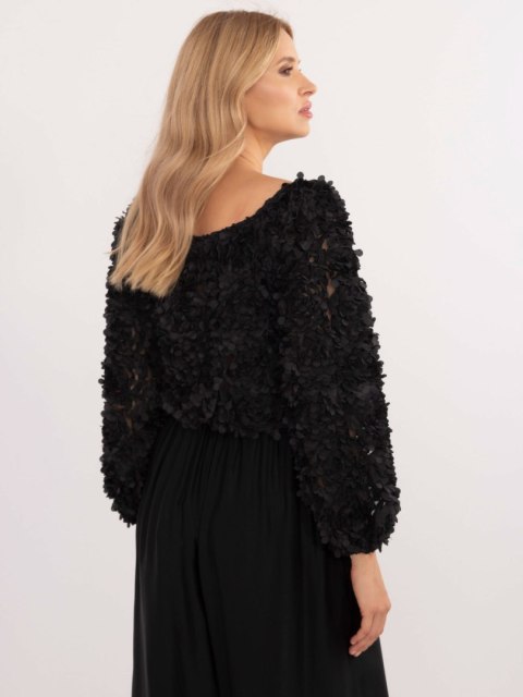 Bluzka czarna wizytowa z aplikacją kwiatową, elegancka Bluzka czarna wizytowa z aplikacją kwiatową, elegancka