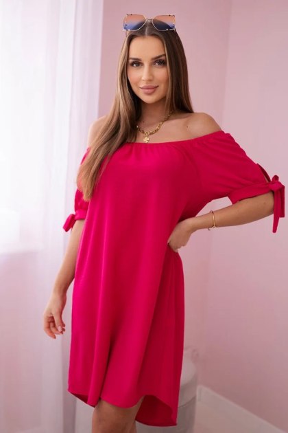 Sukienka wiązana na rękawach fuksja, oversize, letnia