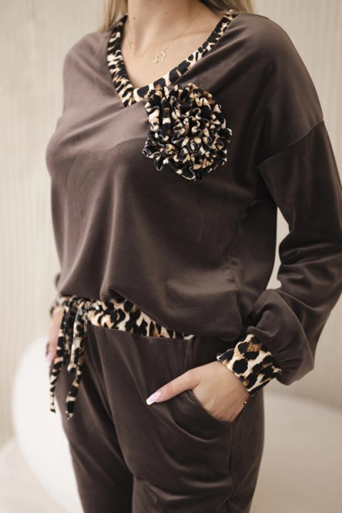 Welurowy komplet damski brązowy S/M/L – Stylowy Wieszak