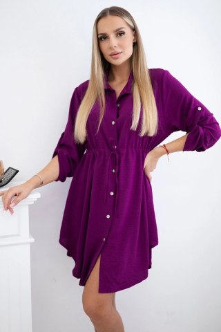 Sukienka damska ciemno fioletowa z guzikami i wiązaniem w talii – Stylowy Wieszak