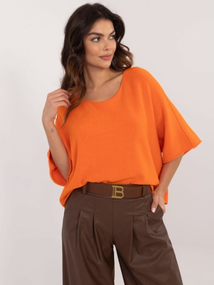 Sweter oversize pomarańczowy, rękaw 3/4 idealny do pracy