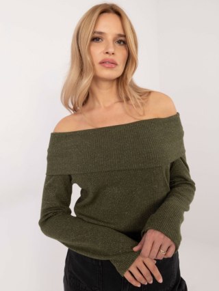 Sweter z odkrytymi ramionami khaki, dopasowany hiszpanka