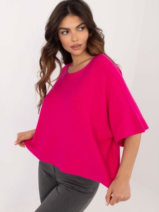 Sweter oversize fuksjowy, rękaw 3/4 idealny do pracy
