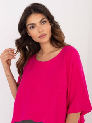 Sweter oversize fuksjowy, rękaw 3/4 idealny do pracy