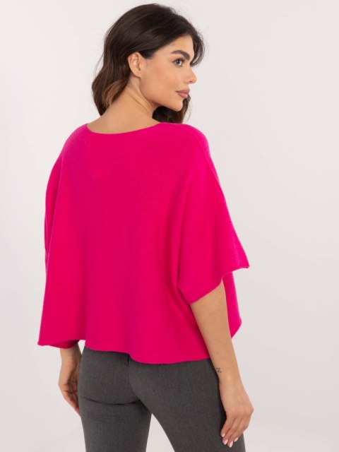 Sweter oversize fuksjowy, rękaw 3/4 idealny do pracy