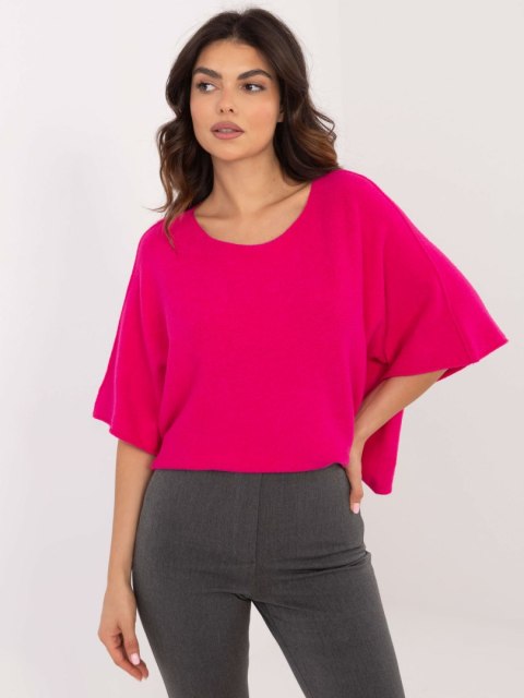 Sweter oversize fuksjowy, rękaw 3/4 idealny do pracySweter oversize fuksjowy, rękaw 3/4 idealny do pracy