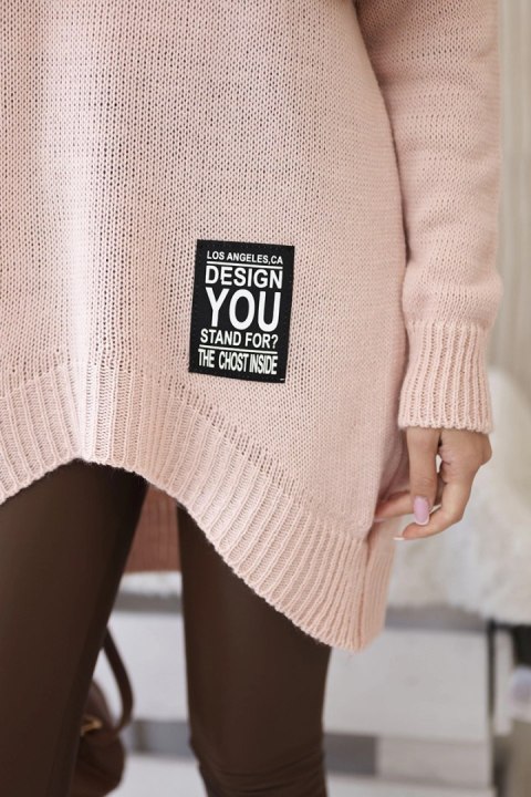 Sweter z golfem pudrowy róż akrylowy luźny z długim rękawem Sweter z golfem pudrowy róż akrylowy luźny z długim rękawem