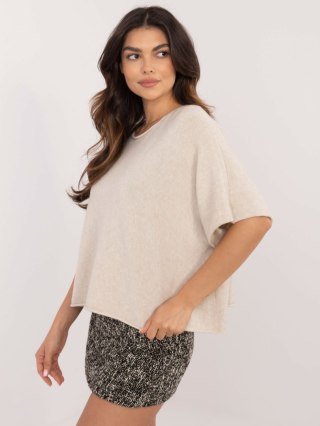 Sweter oversize beżowy, rękaw 3/4 idealny do pracy