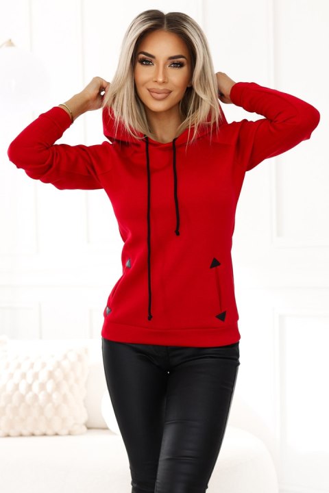 262-2 Ciepła bluza z kapturem i kieszonkami - CZERWONA - XL
