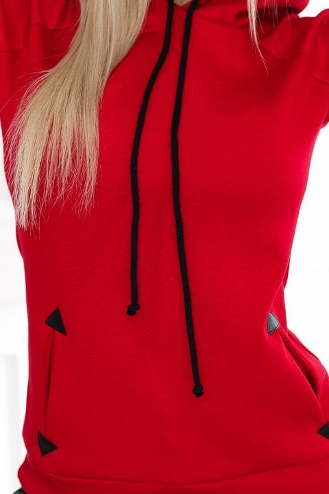 262-2 Ciepła bluza z kapturem i kieszonkami - CZERWONA - XL