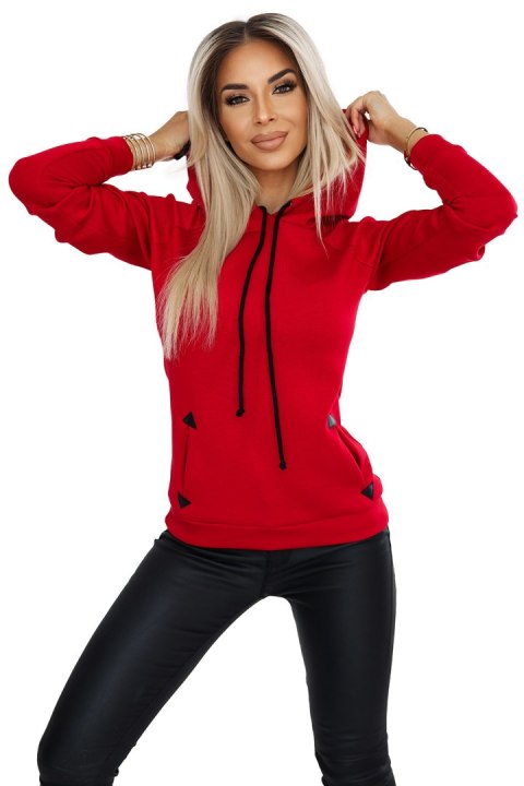 262-2 Ciepła bluza z kapturem i kieszonkami - CZERWONA - XL