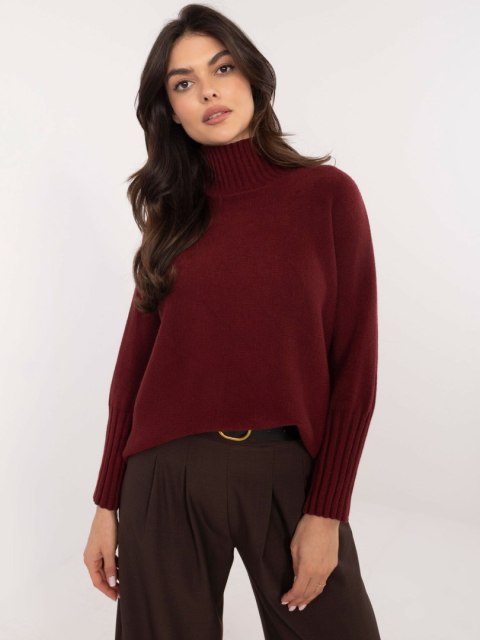 Sweter bordowy, golf oversize zze ściągaczami na codzień Sweter bordowy, golf oversize zze ściągaczami na codzień