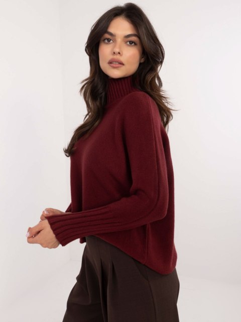 Sweter bordowy, golf oversize zze ściągaczami na codzień Sweter bordowy, golf oversize zze ściągaczami na codzień