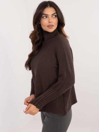 Sweter brązowy, golf oversize ze ściągaczami na codzień