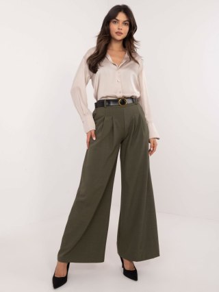 Spodnie Palazzo khaki materiałowe z paskiem, eleganckie
