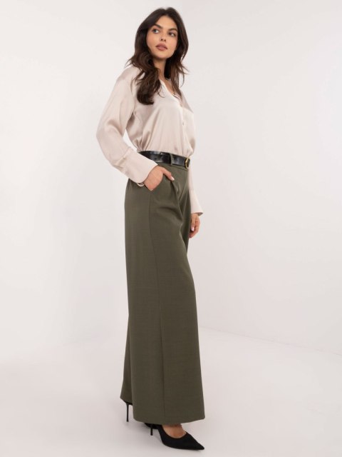 Spodnie Palazzo khaki materiałowe z paskiem, eleganckie Spodnie Palazzo khaki materiałowe z paskiem, eleganckie