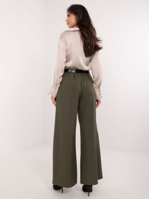 Spodnie Palazzo khaki materiałowe z paskiem, eleganckie Spodnie Palazzo khaki materiałowe z paskiem, eleganckie