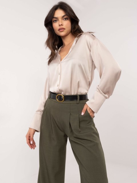 Spodnie Palazzo khaki materiałowe z paskiem, eleganckie Spodnie Palazzo khaki materiałowe z paskiem, eleganckie