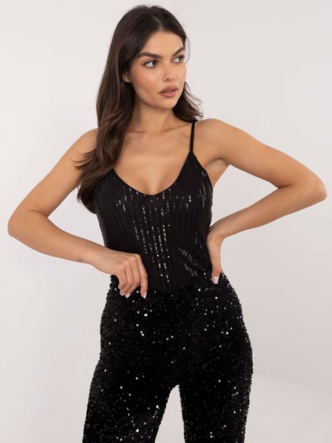 Czarny imprezowy top z cekinami, elegancki z regulowanymi ramiączkami Czarny imprezowy top z cekinami, elegancki z regulowanymi ramiączkami