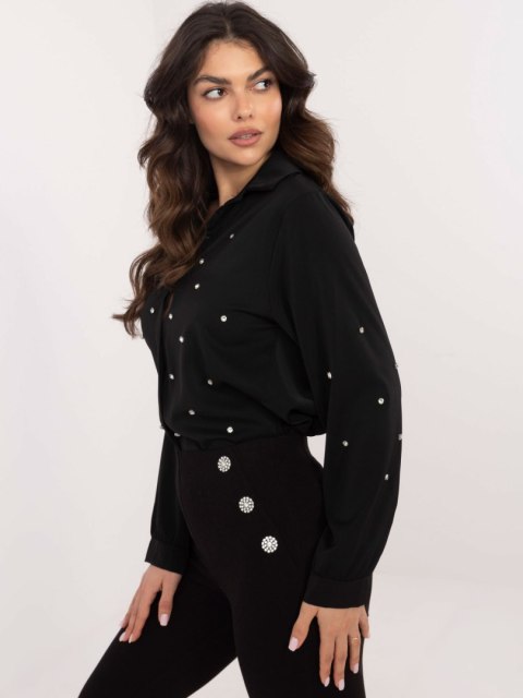 Koszula czarna z cyrkoniami, elegancka klasyczna Koszula czarna z cyrkoniami, elegancka klasyczna