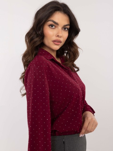 Koszula bordowa elegancka z dżetami i kołnierzykiem, klasyczna Koszula bordowa elegancka z dżetami i kołnierzykiem, klasyczna